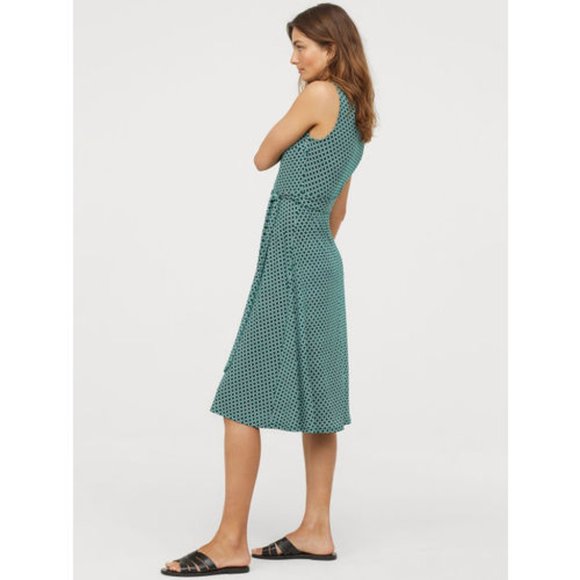 H&M Green Printed Tie-belt Dress - Size S - Picture 4 of 8